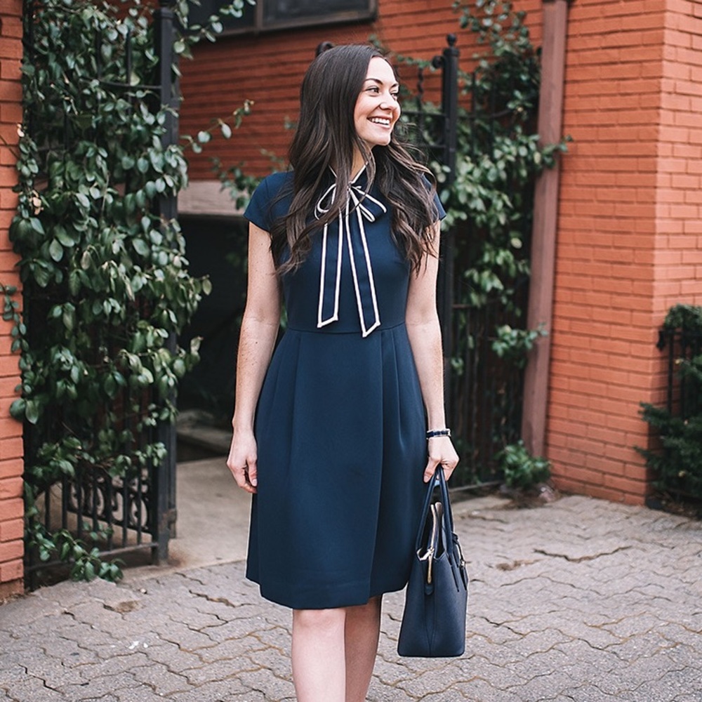 Professional Navy Dress with Tie JCrew
